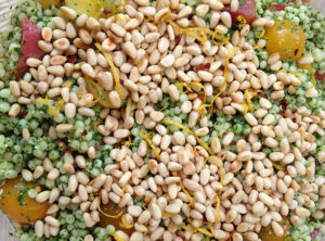Israeli Cous Cous Salad with Organic Arugula Pesto