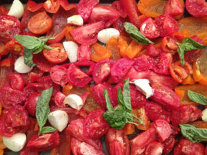 Roasted Organic Tomatoes and Orange Peppers Garlic and Basil