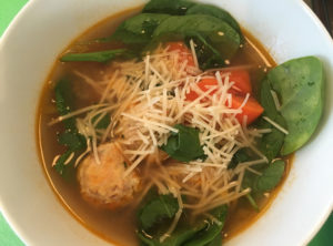Spring Minestrone with Spinach and Chicken Meatballs