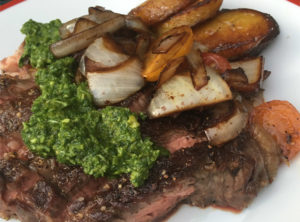 Grilled NY Strip Steak With Chimichurri Sweet Plantains