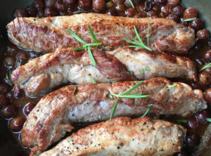 Pastured Pork Tenderloin with Honey and Wine Roasted Organic Red Grapes