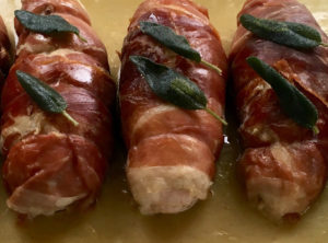 Buffalo Mozzarella Stuffed Chicken Saltimbocca Wrapped with Prosciutto and Topped with Crispy Sage
